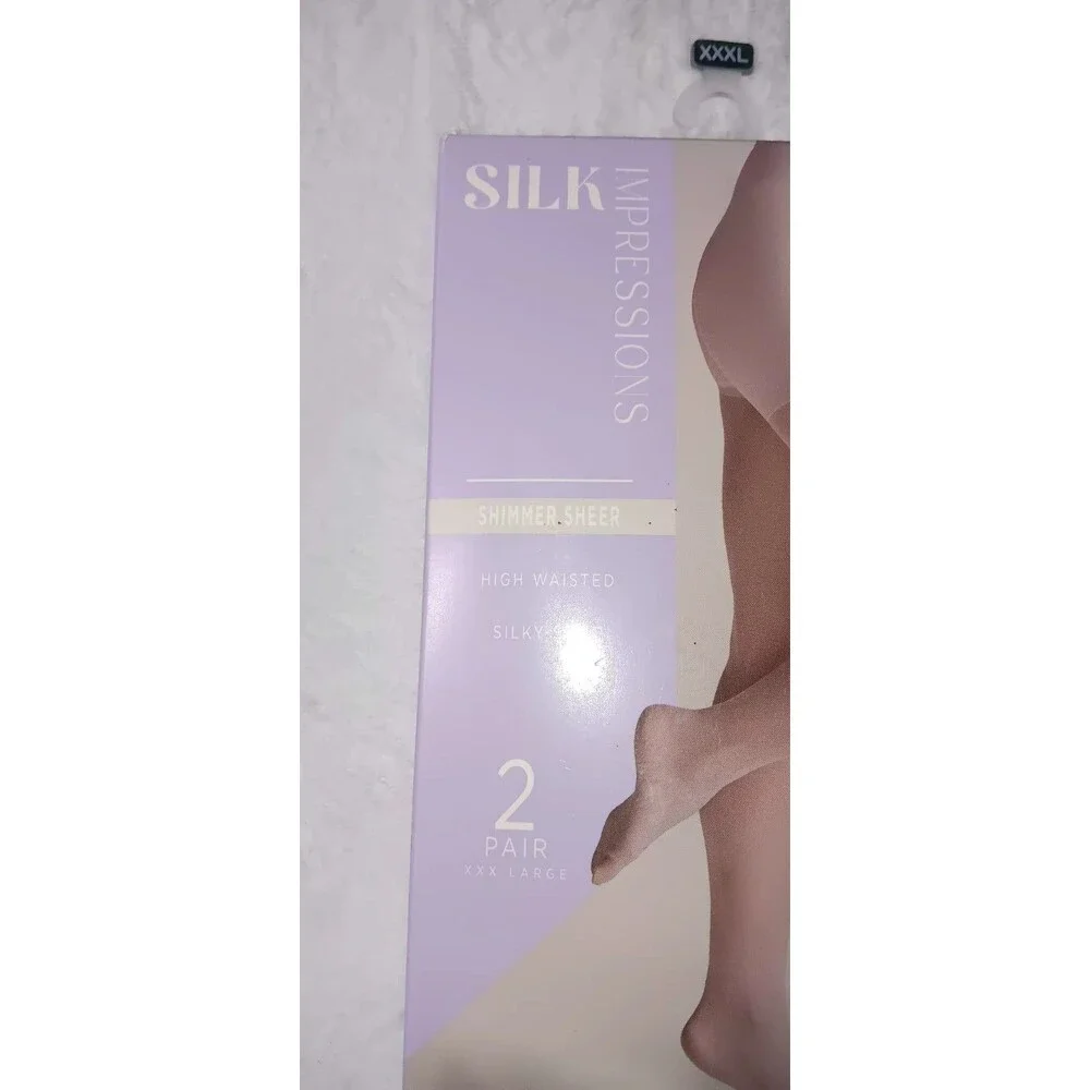Silk Impressions Pantyhose 2 Pack 3XL Beige 20 Denier Shimmer Sheer high waisted